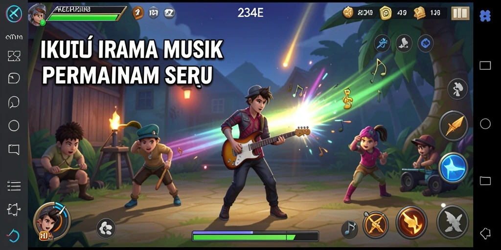 Tampilan gameplay seru dalam 234E dengan berbagai lagu.