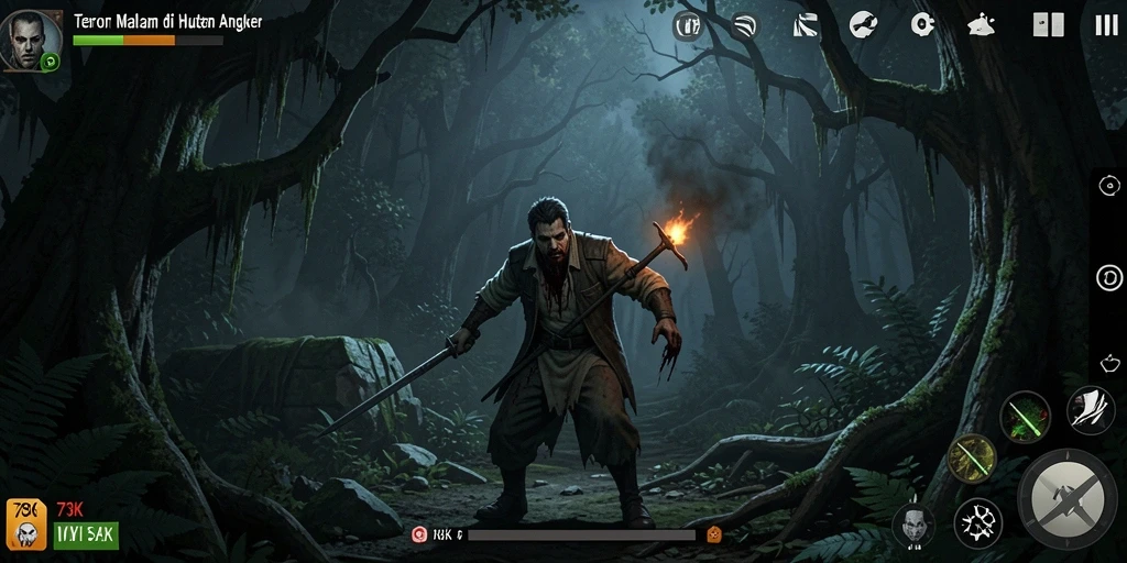 Tangkapan layar gameplay 73K yang menegangkan dan menyeramkan.
