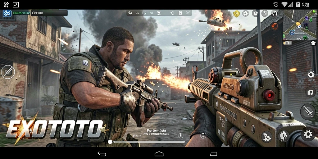 Gameplay EXOTOTO yang seru dan mendebarkan dalam pertempuran FPS.