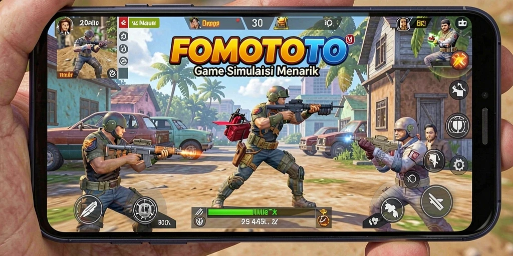 Tampilan gameplay menarik FOMOTOTO dalam lingkungan simulasi.