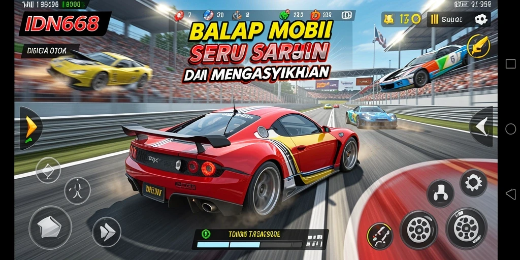 Tangkapan layar gameplay seru dari IDN668 yang menampilkan balapan menegangkan.