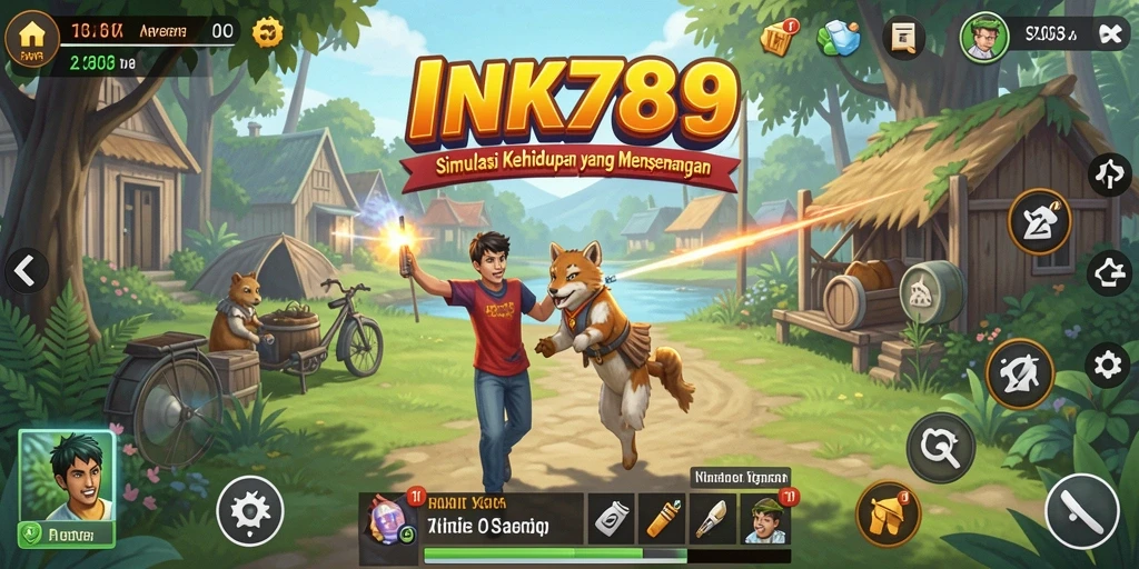 Tangkapan layar gameplay INK789 yang menunjukkan simulasi aktivitas sehari-hari.
