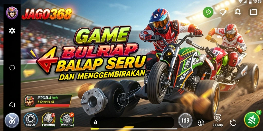 Screenshot gameplay JAGO368 menampilkan aksi balapan yang mendebarkan dan mobil berkecepatan tinggi.