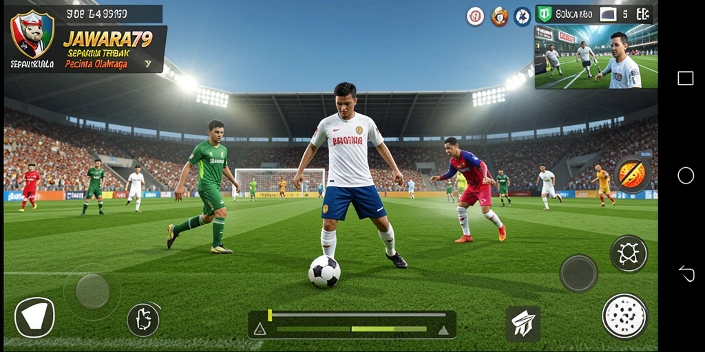 Screenshot JAWARA79 yang menunjukkan aksi seru dalam pertandingan sepak bola.