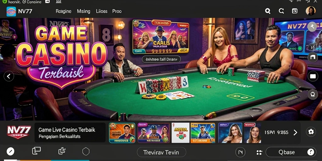 Screenshot gameplay NV77 menampilkan dealer profesional dan suasana kasino yang seru.
