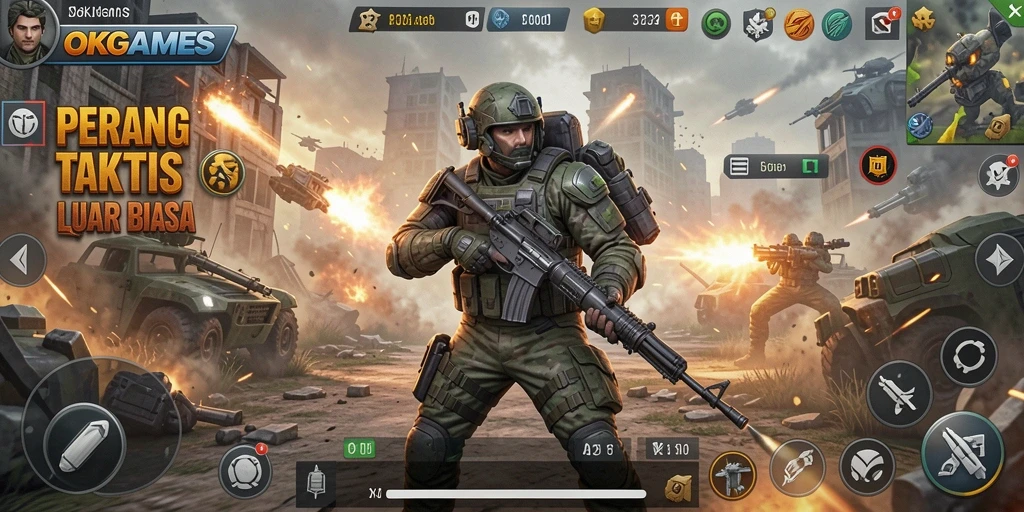 Screenshot gameplay OKGAMES yang menampilkan pertempuran seru.