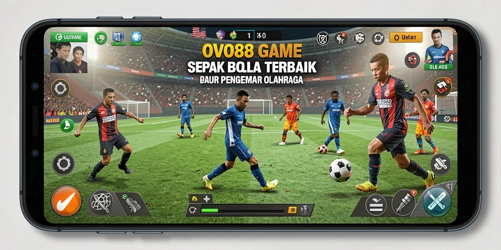 Tampilan gameplay OVO88 dengan aksi sepak bola yang seru.