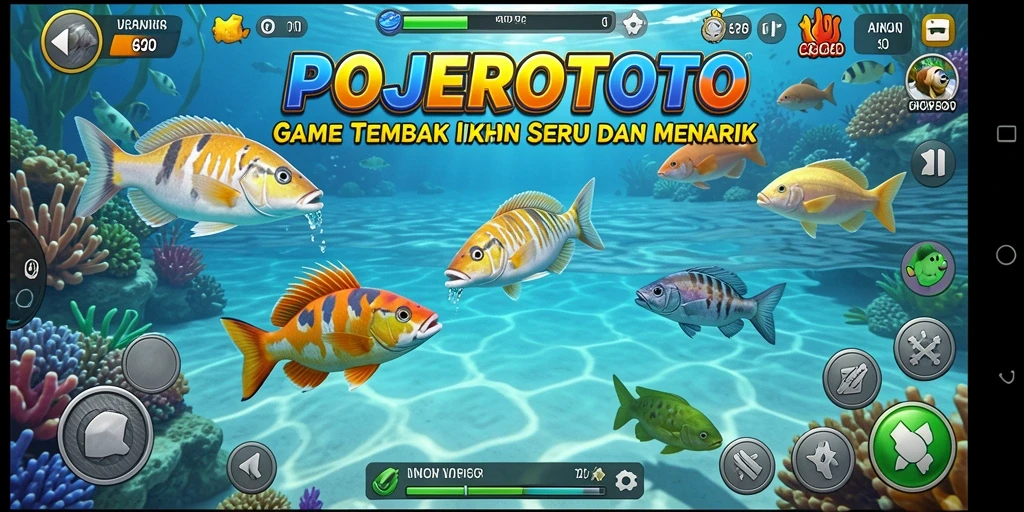 Tampilan gameplay seru POJEROTOTO saat menembak ikan.