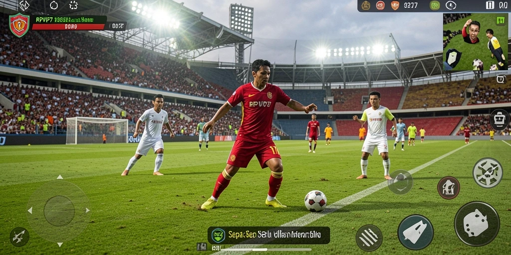 Tampilan gameplay RPVIP7 yang menggambarkan aksi seru di lapangan sepak bola.