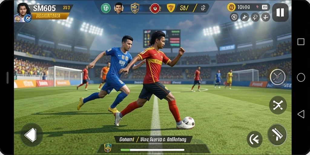 Screenshot gameplay SM605 dengan aksi olahraga yang seru.