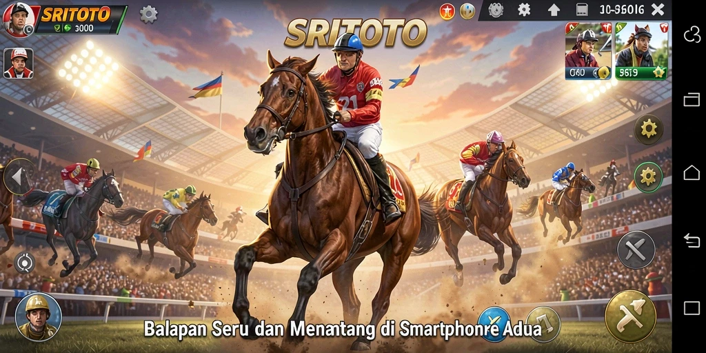 Screenshot gameplay SRITOTO menampilkan balapan mendebarkan dan kendaraan yang mengesankan.