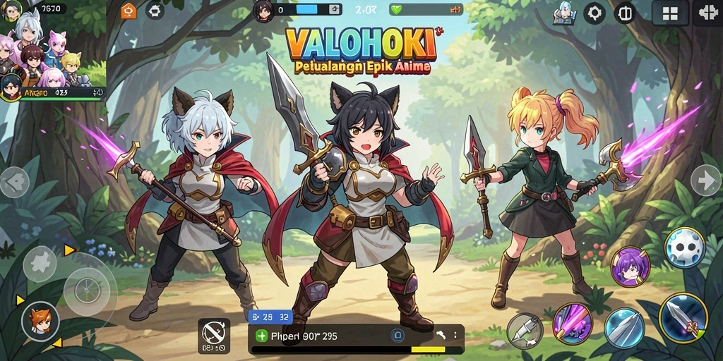 Screenshot gameplay VALOHOKI yang menampilkan pertarungan karakter Anime.