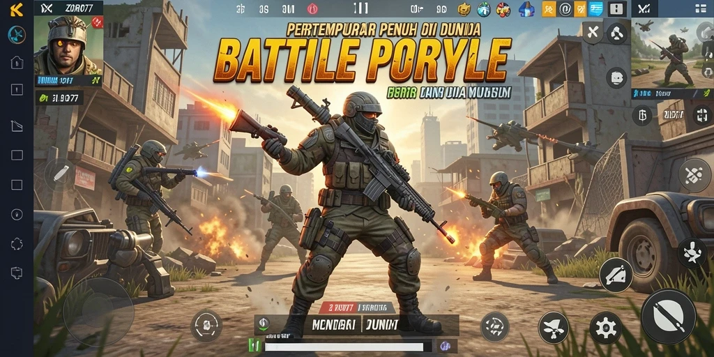 Tangkapan layar utama ZORO77 menampilkan aksi intens pertarungan Battle Royale.